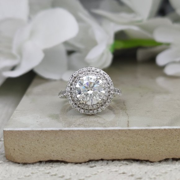 2Ct Moissanite Double Halo Ring 925 Sterling Silver - Picture 5 of 5